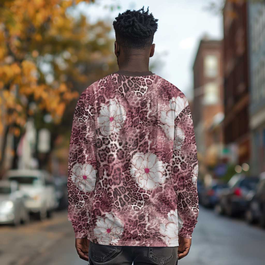 African Leopard Floral Pattern Long Sleeve Shirt Sunset Mauve