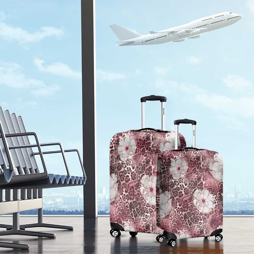 African Leopard Floral Pattern Luggage Cover Sunset Mauve