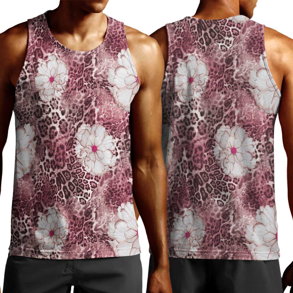 African Leopard Floral Pattern Men Tank Top Sunset Mauve