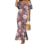 African Leopard Floral Pattern Mermaid Dress Sunset Mauve