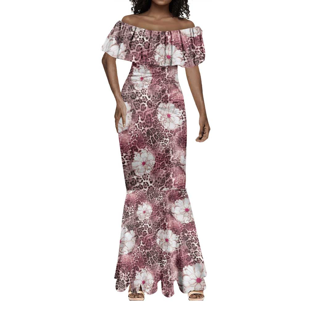 African Leopard Floral Pattern Mermaid Dress Sunset Mauve