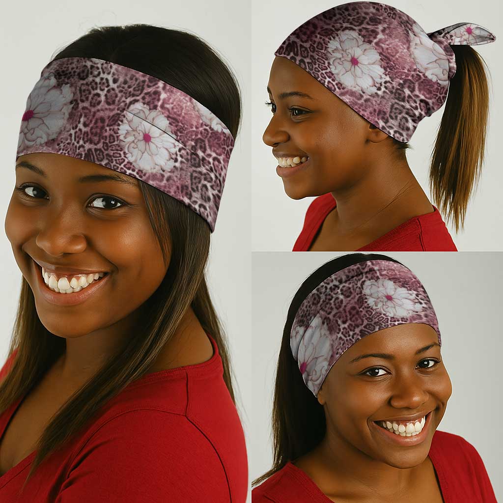 African Leopard Floral Pattern Neck Gaiter Sunset Mauve