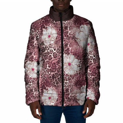 African Leopard Floral Pattern Padded Jacket Sunset Mauve