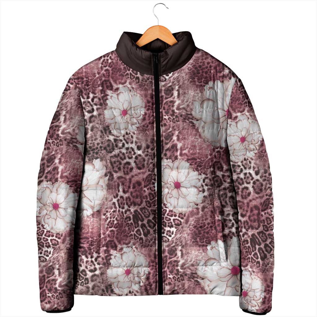 African Leopard Floral Pattern Padded Jacket Sunset Mauve