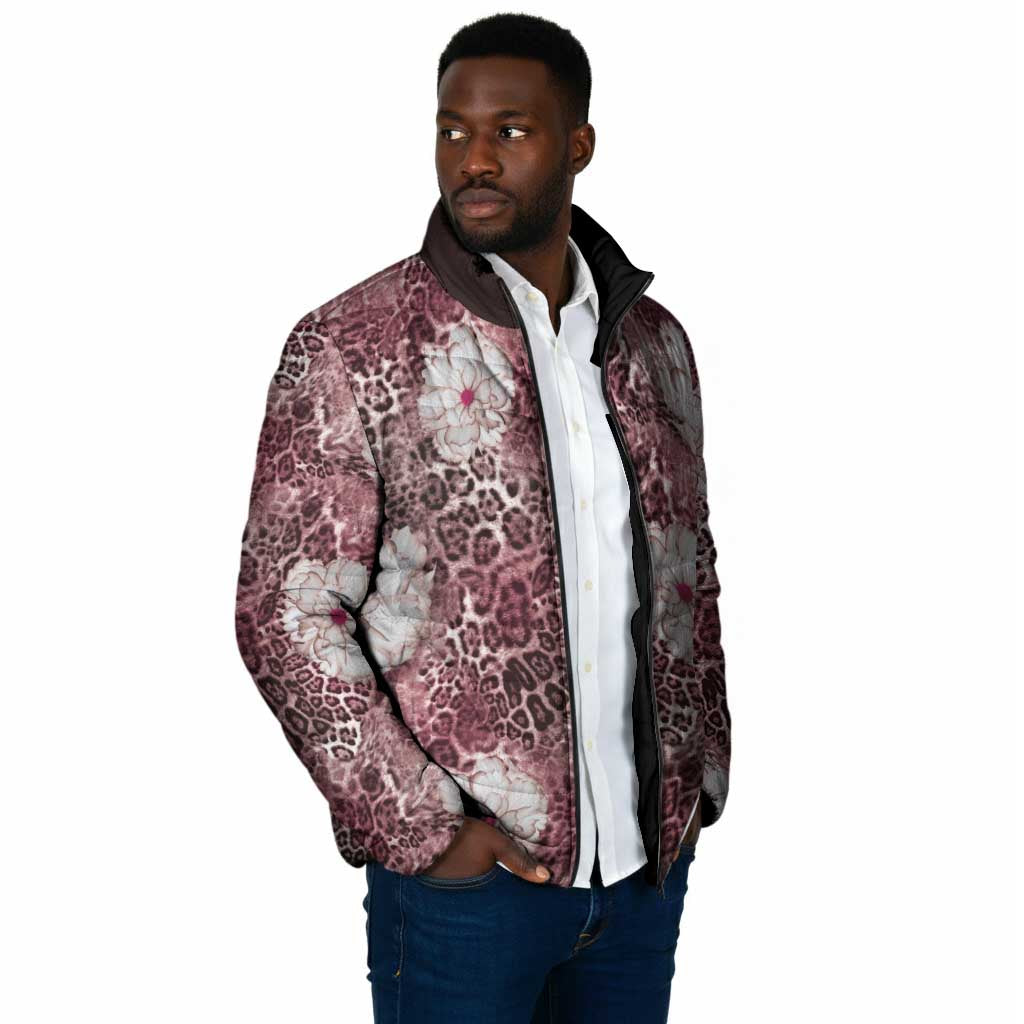 African Leopard Floral Pattern Padded Jacket Sunset Mauve
