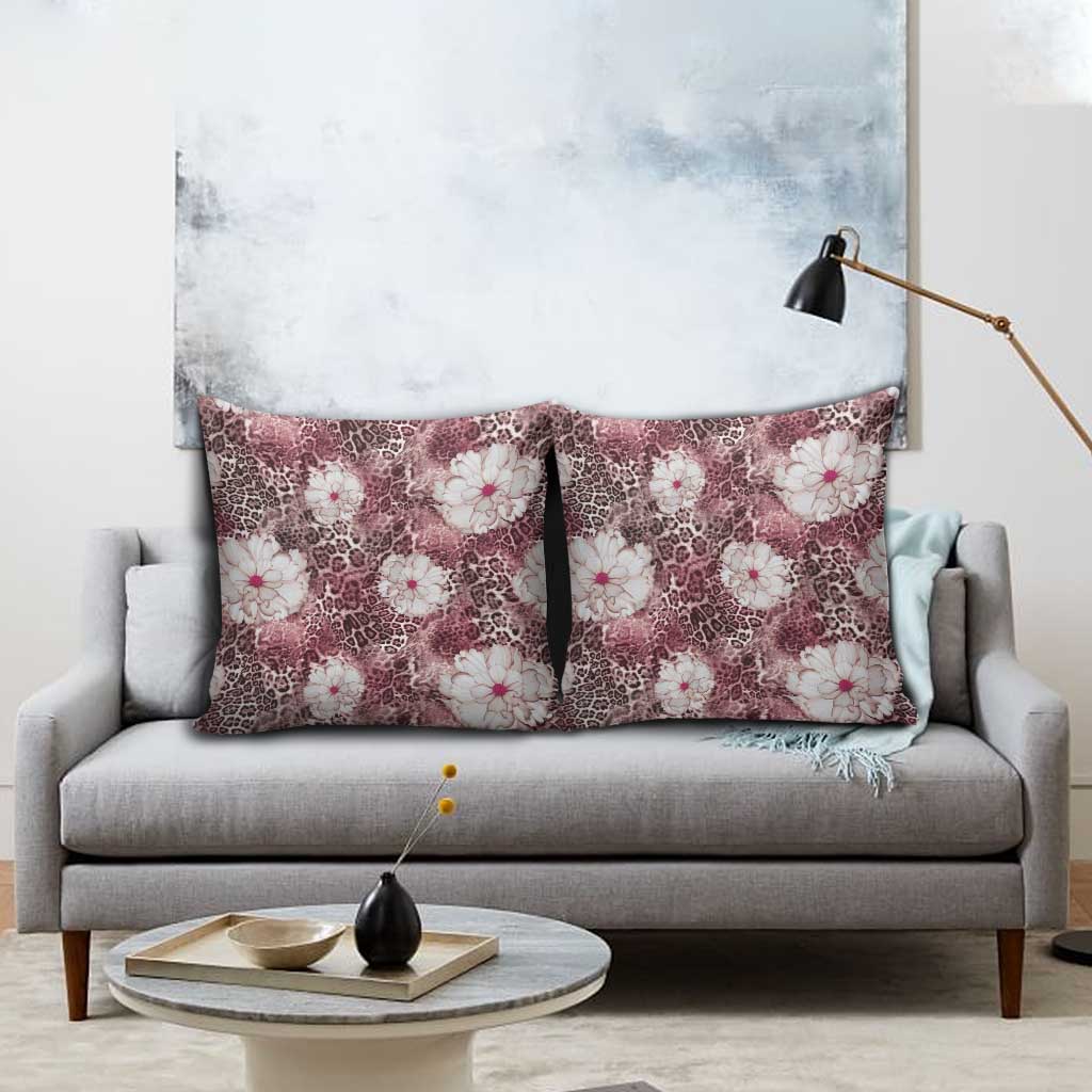 African Leopard Floral Pattern Pillow Cover Sunset Mauve