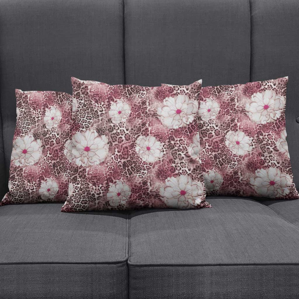 African Leopard Floral Pattern Pillow Cover Sunset Mauve