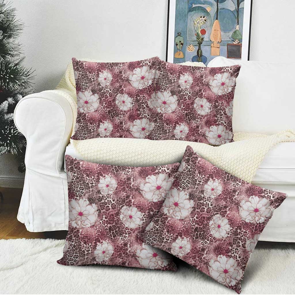 African Leopard Floral Pattern Pillow Cover Sunset Mauve