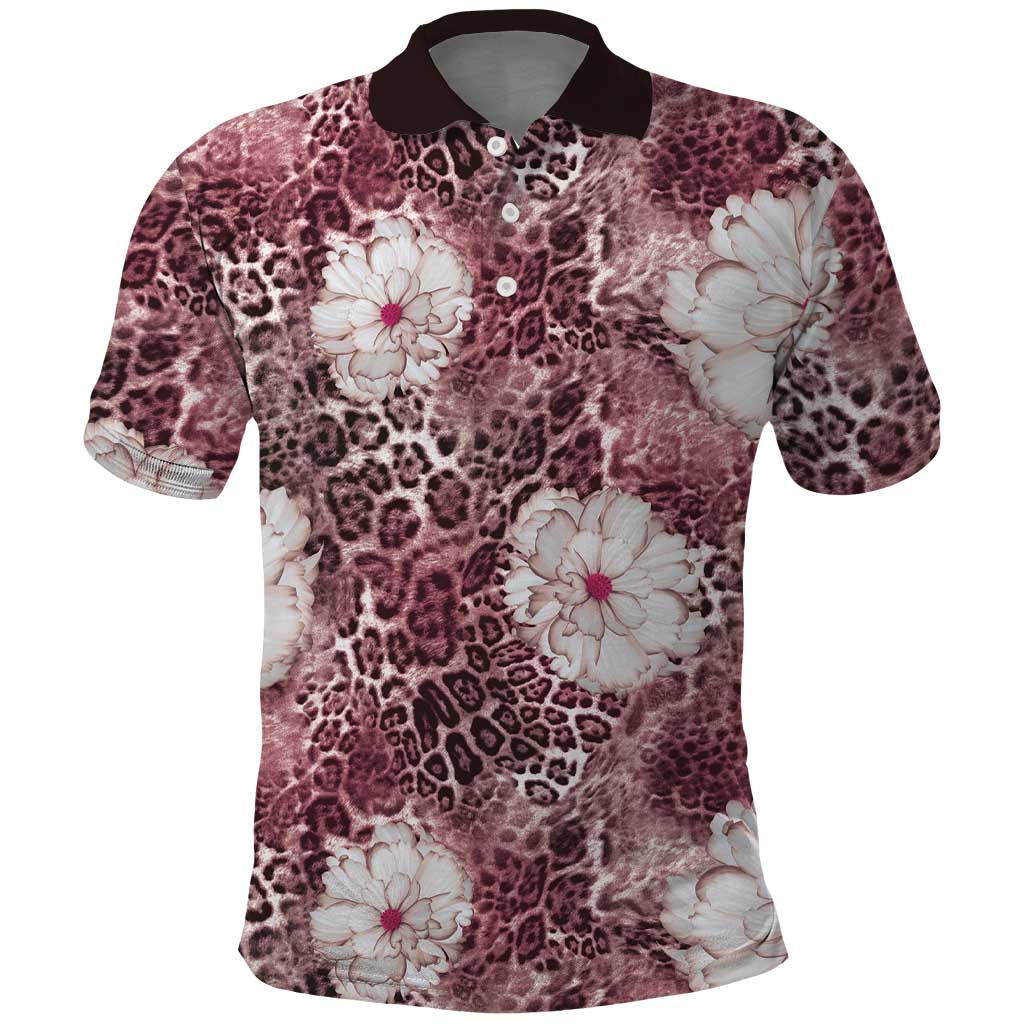 African Leopard Floral Pattern Polo Shirt Sunset Mauve