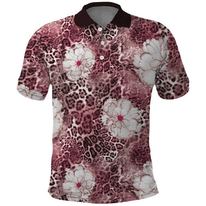 African Leopard Floral Pattern Polo Shirt Sunset Mauve