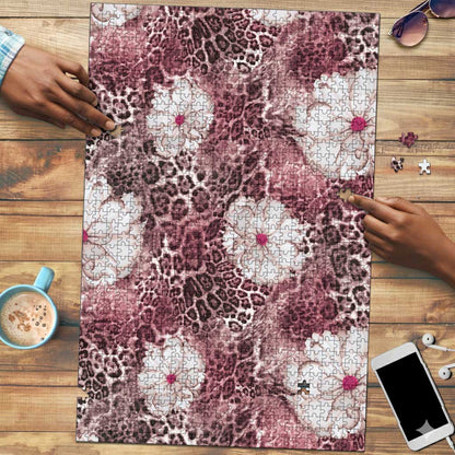 African Leopard Floral Pattern Puzzle Sunset Mauve