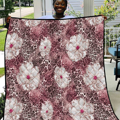 African Leopard Floral Pattern Quilt Sunset Mauve