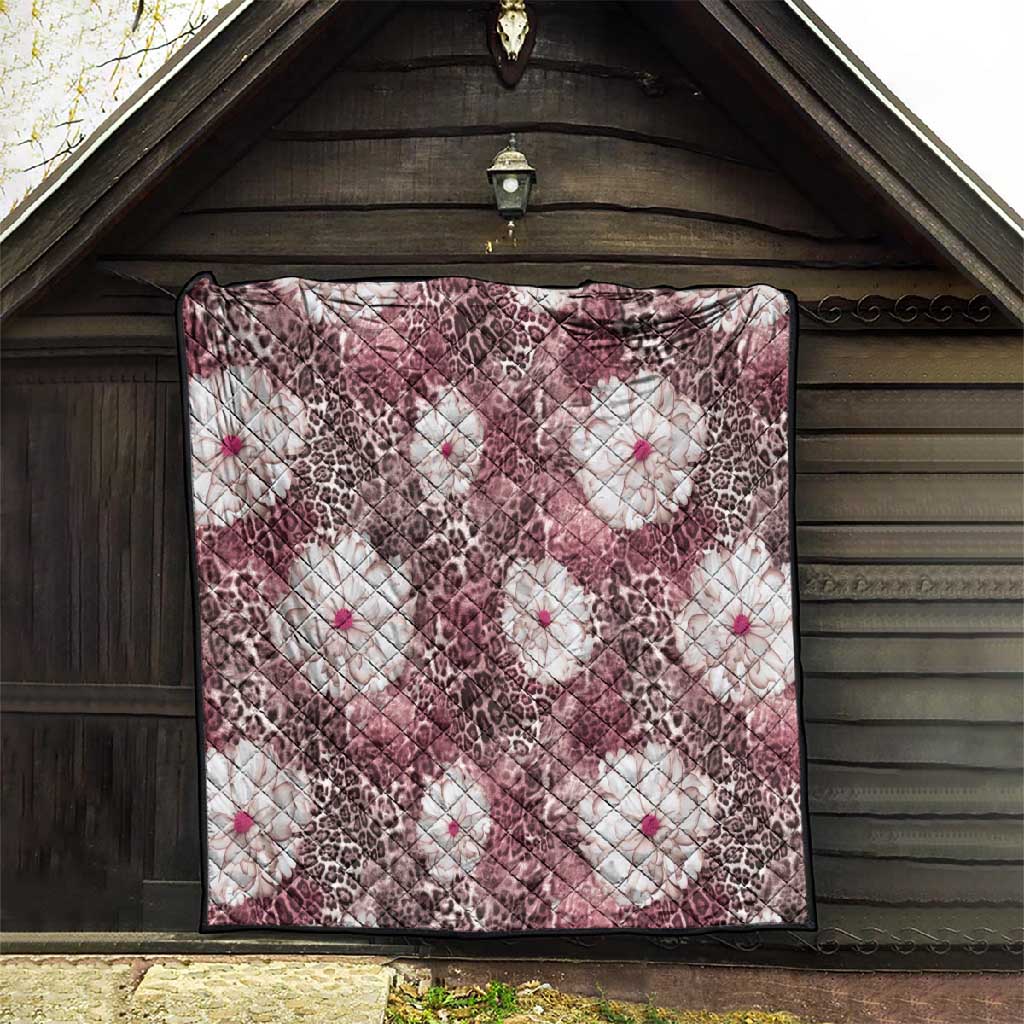 African Leopard Floral Pattern Quilt Sunset Mauve