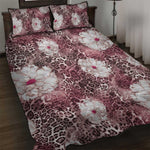 African Leopard Floral Pattern Quilt Bed Set Sunset Mauve