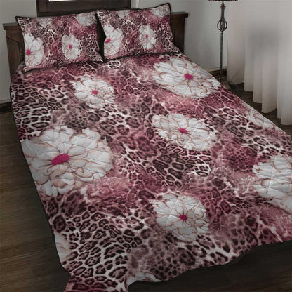 African Leopard Floral Pattern Quilt Bed Set Sunset Mauve