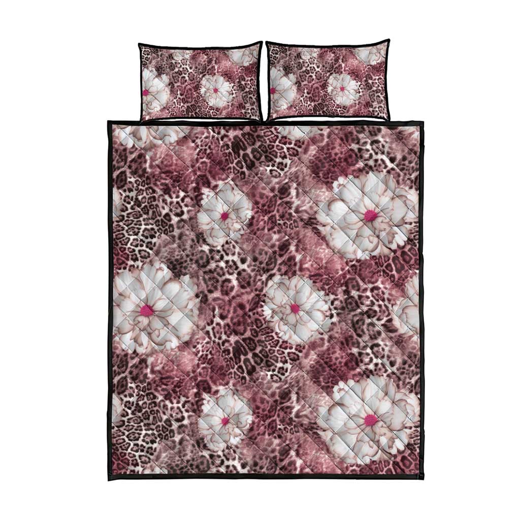 African Leopard Floral Pattern Quilt Bed Set Sunset Mauve