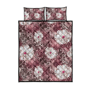 African Leopard Floral Pattern Quilt Bed Set Sunset Mauve