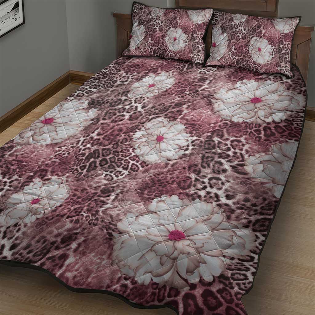 African Leopard Floral Pattern Quilt Bed Set Sunset Mauve
