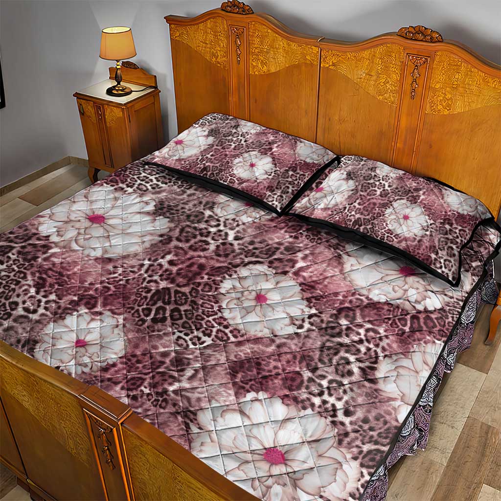 African Leopard Floral Pattern Quilt Bed Set Sunset Mauve