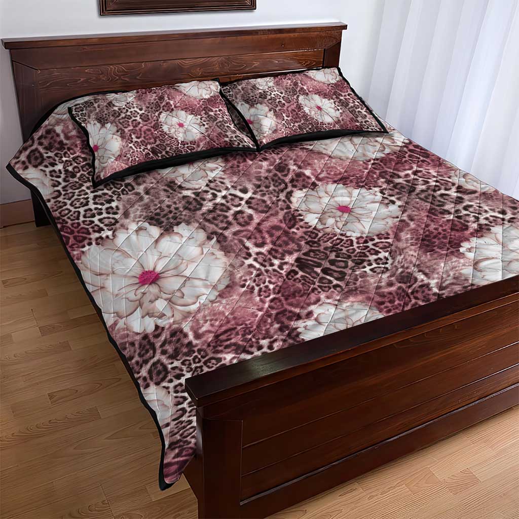 African Leopard Floral Pattern Quilt Bed Set Sunset Mauve