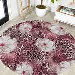 African Leopard Floral Pattern Round Carpet Sunset Mauve