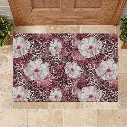 African Leopard Floral Pattern Rubber Doormat Sunset Mauve