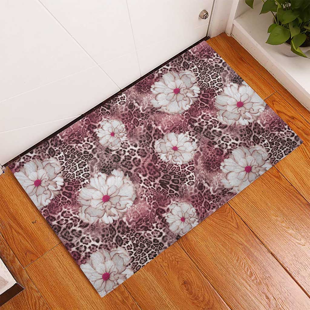African Leopard Floral Pattern Rubber Doormat Sunset Mauve