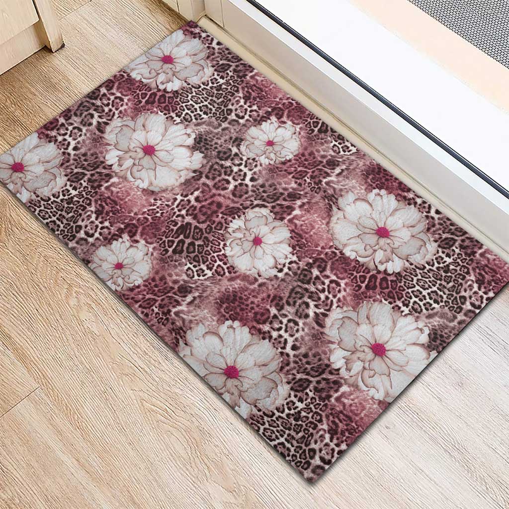 African Leopard Floral Pattern Rubber Doormat Sunset Mauve