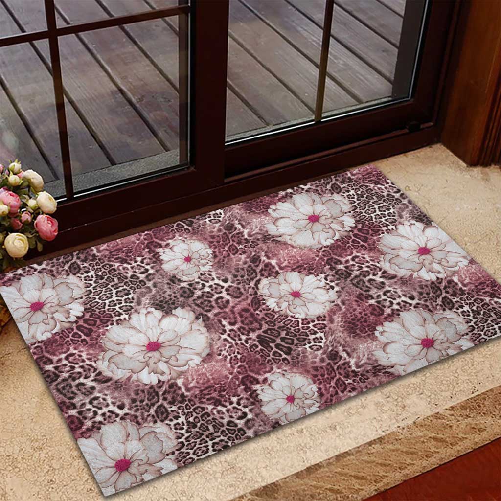 African Leopard Floral Pattern Rubber Doormat Sunset Mauve