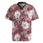 African Leopard Floral Pattern Rugby Jersey Sunset Mauve