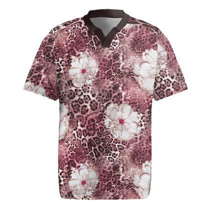 African Leopard Floral Pattern Rugby Jersey Sunset Mauve
