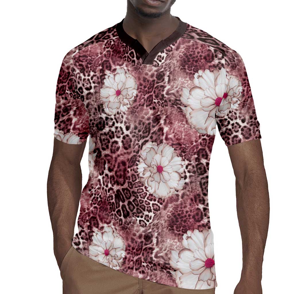 African Leopard Floral Pattern Rugby Jersey Sunset Mauve