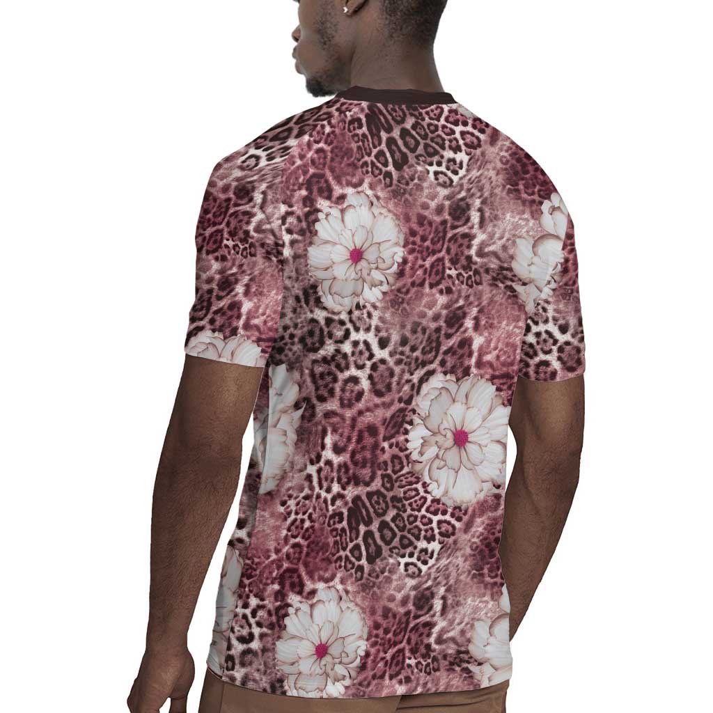 African Leopard Floral Pattern Rugby Jersey Sunset Mauve