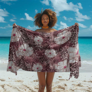 African Leopard Floral Pattern Sarong Sunset Mauve