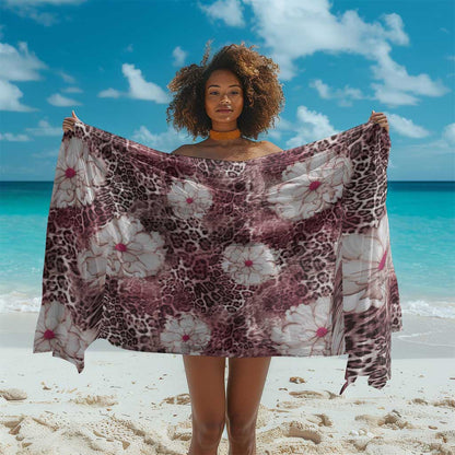 African Leopard Floral Pattern Sarong Sunset Mauve
