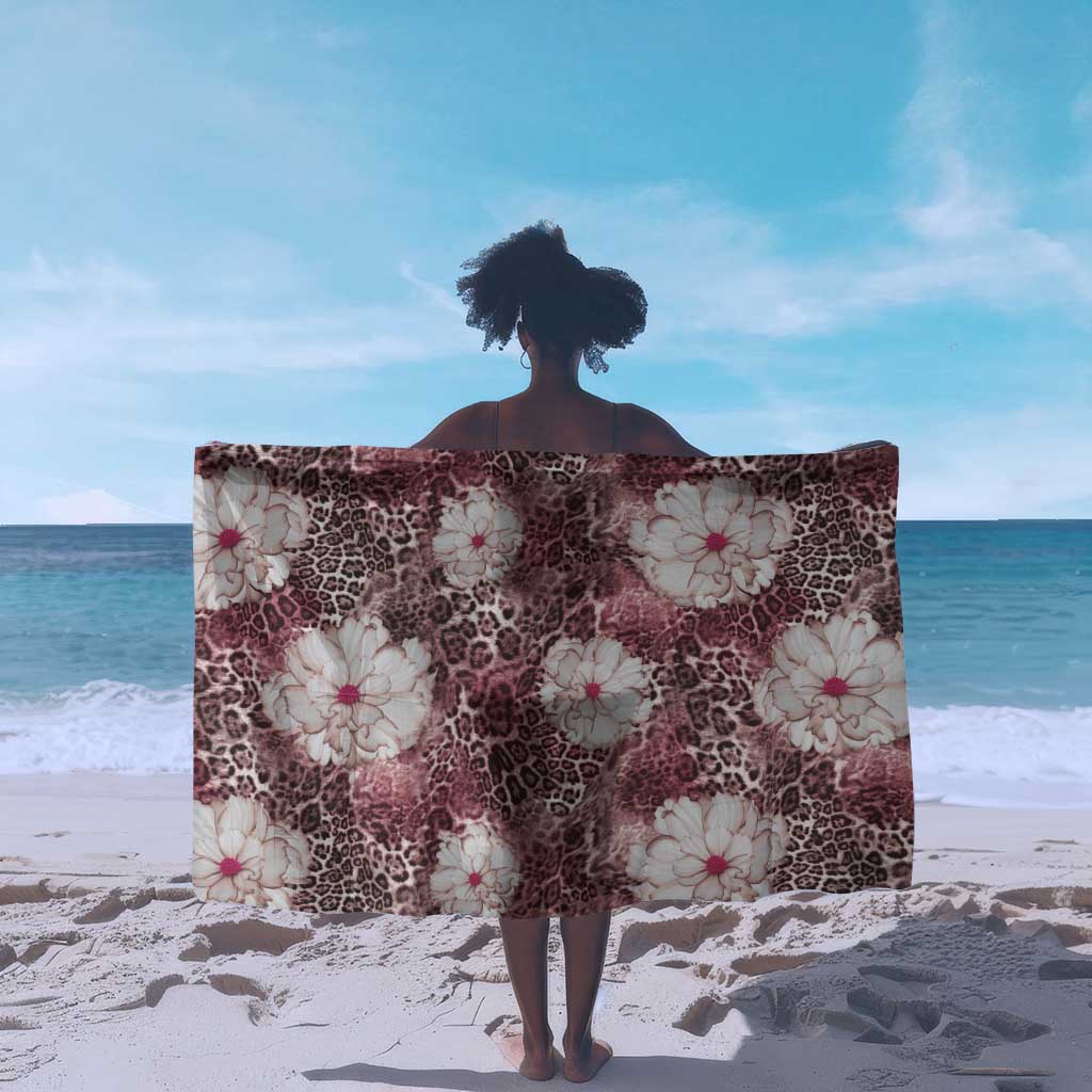 African Leopard Floral Pattern Sarong Sunset Mauve