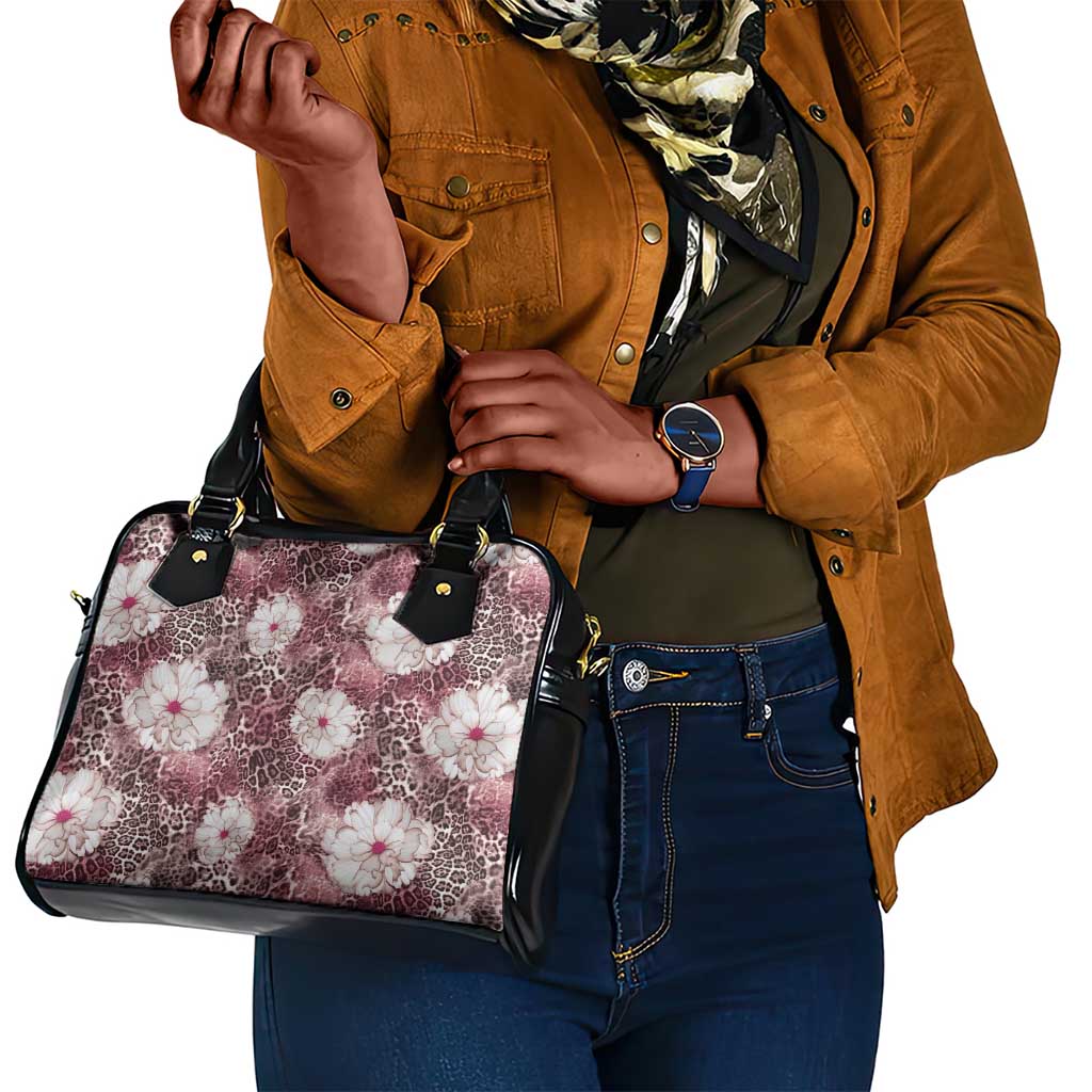 African Leopard Floral Pattern Shoulder Handbag Sunset Mauve
