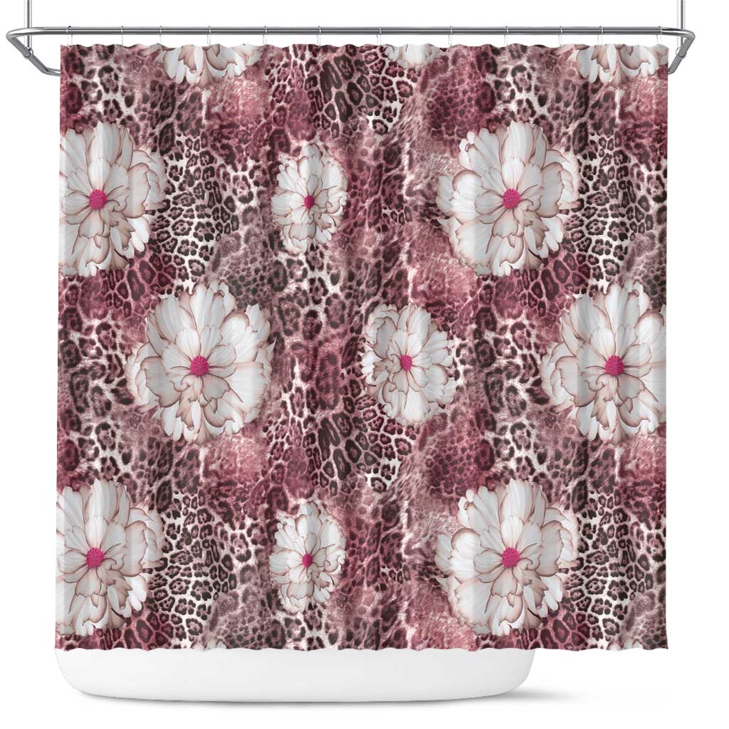 African Leopard Floral Pattern Shower Curtain Sunset Mauve