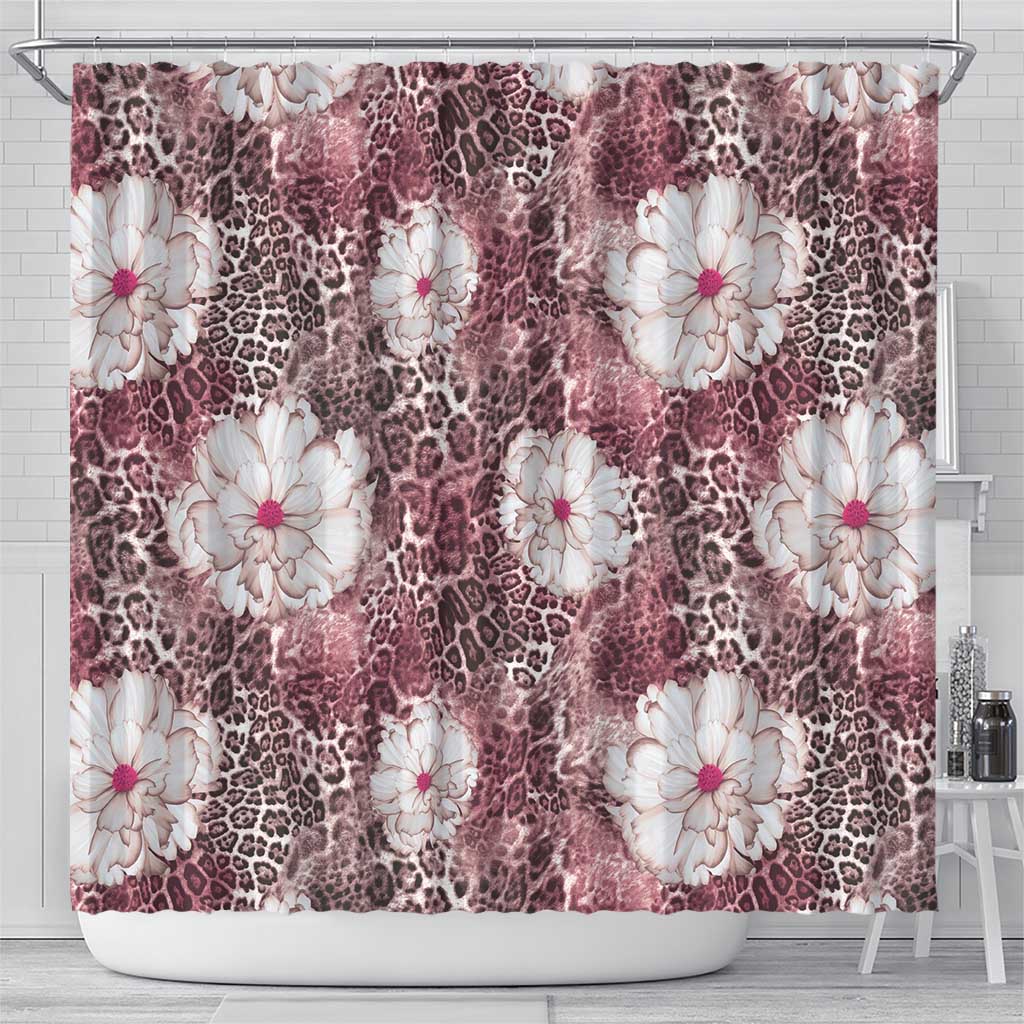 African Leopard Floral Pattern Shower Curtain Sunset Mauve