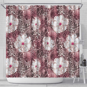 African Leopard Floral Pattern Shower Curtain Sunset Mauve