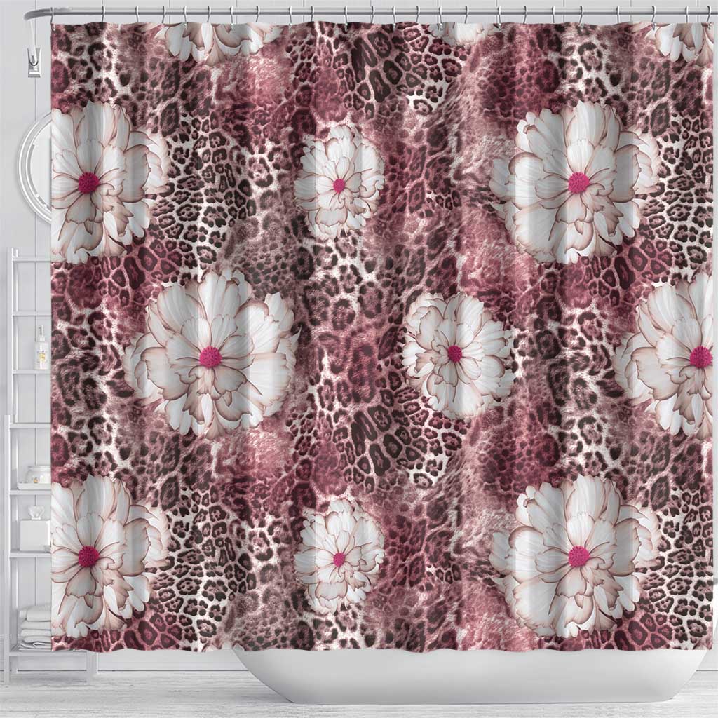 African Leopard Floral Pattern Shower Curtain Sunset Mauve
