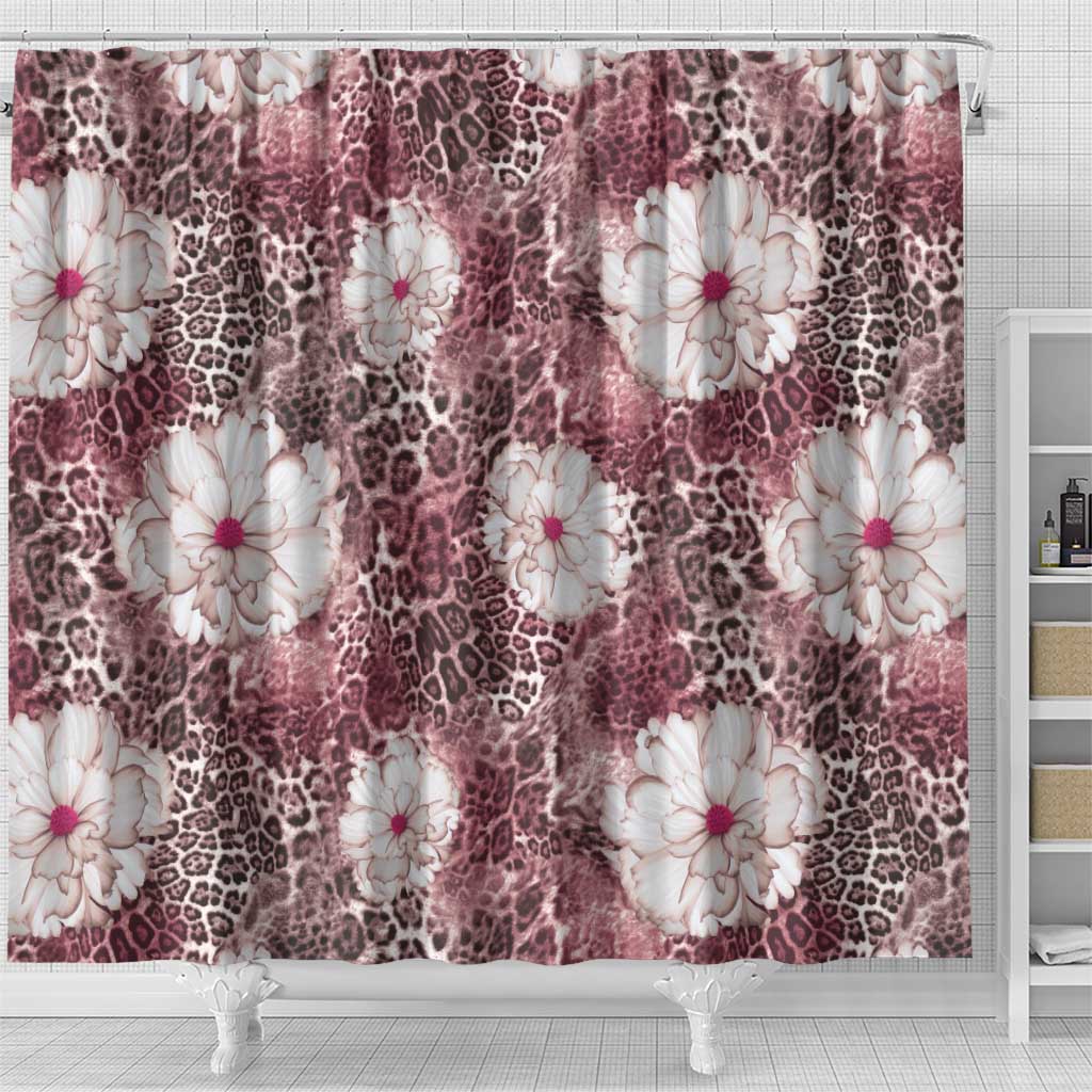 African Leopard Floral Pattern Shower Curtain Sunset Mauve