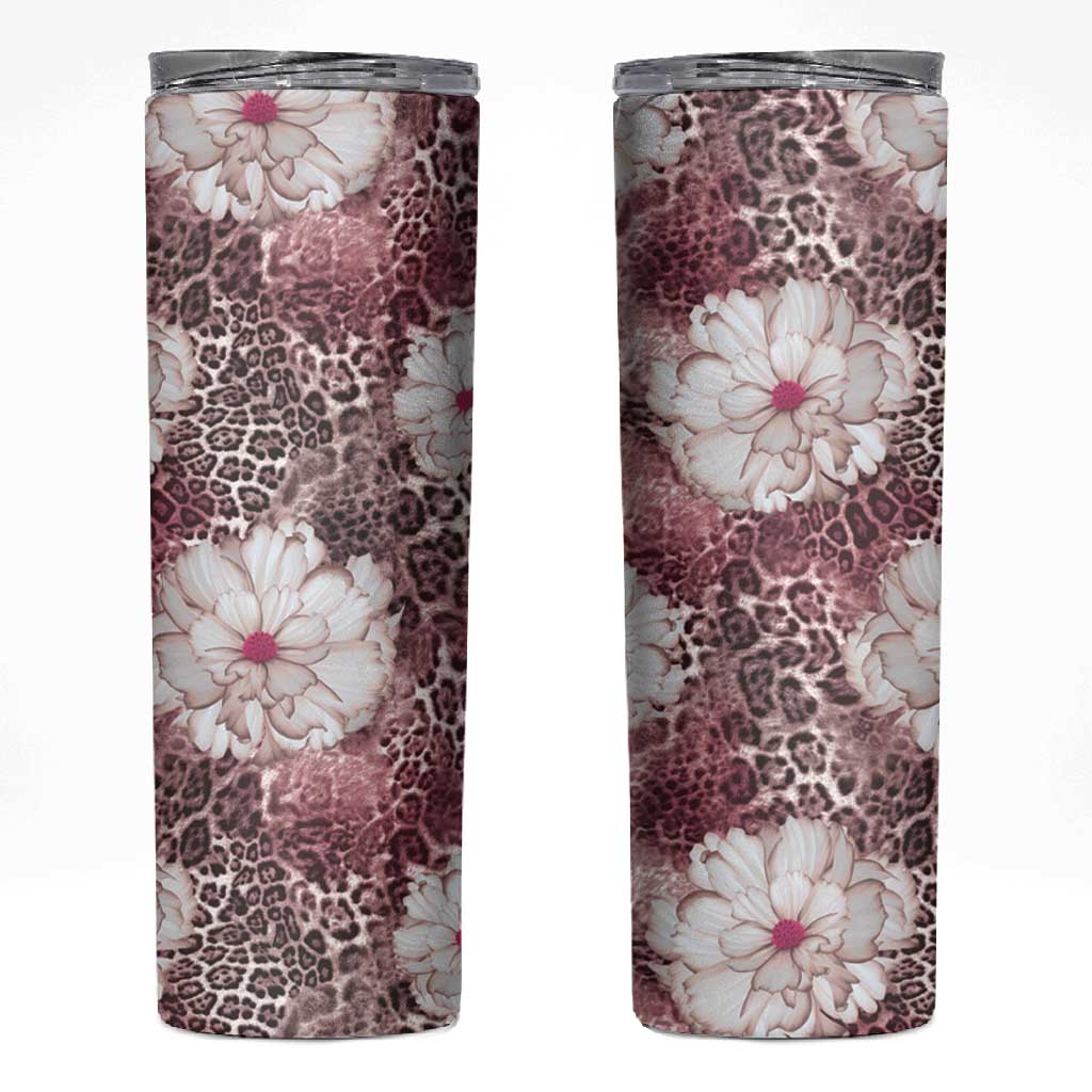 African Leopard Floral Pattern Skinny Tumbler Sunset Mauve