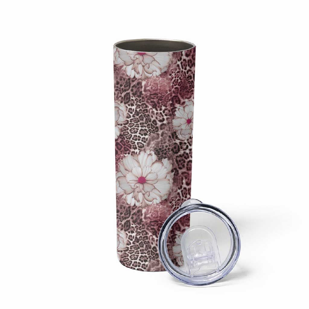African Leopard Floral Pattern Skinny Tumbler Sunset Mauve