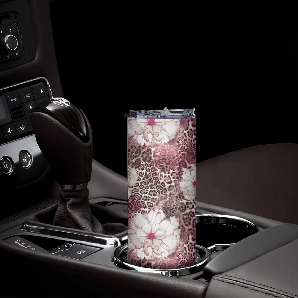 African Leopard Floral Pattern Skinny Tumbler Sunset Mauve