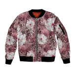 African Leopard Floral Pattern Sleeve Zip Bomber Jacket Sunset Mauve