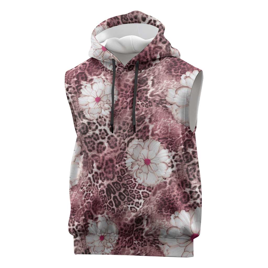 African Leopard Floral Pattern Sleeveless Hoodie Sunset Mauve