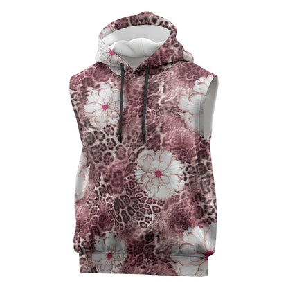African Leopard Floral Pattern Sleeveless Hoodie Sunset Mauve