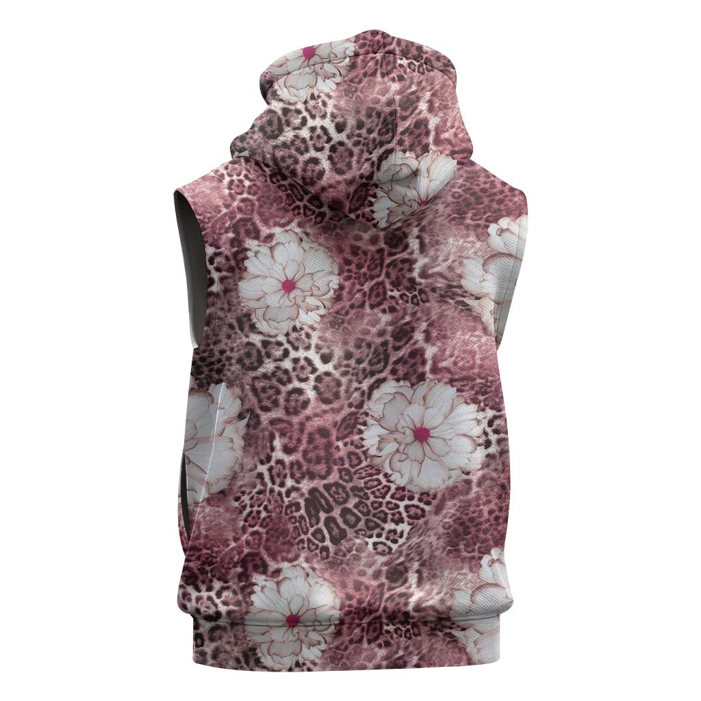 African Leopard Floral Pattern Sleeveless Hoodie Sunset Mauve