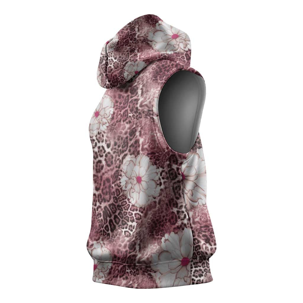 African Leopard Floral Pattern Sleeveless Hoodie Sunset Mauve